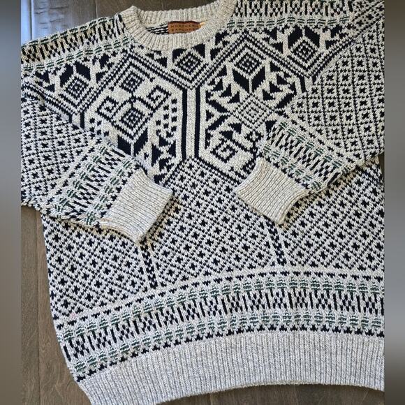 Vintage 100% Cotton Nordic Geometric Sweater Stretch Size XL Navy - Picture 3 of 6